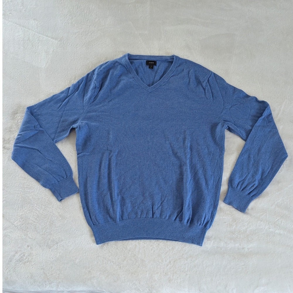 J.Crew Sweater Cornflower Blue Cotton Cashmere V-Neck Long Sleeve Md Minimalist